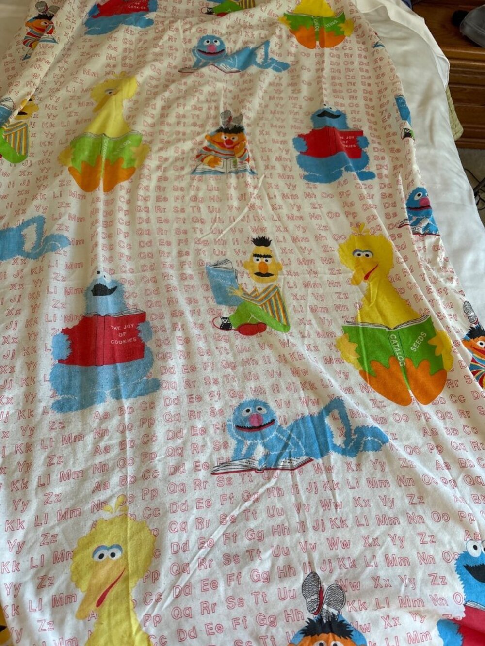 Vintage Sesame Street Alphabet Fitted Sheet Twin Size Big Bird Cookie Cutter